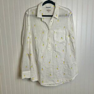 Merona White Cotton Gauze Lightweight Button Down Pineapple Print Q7